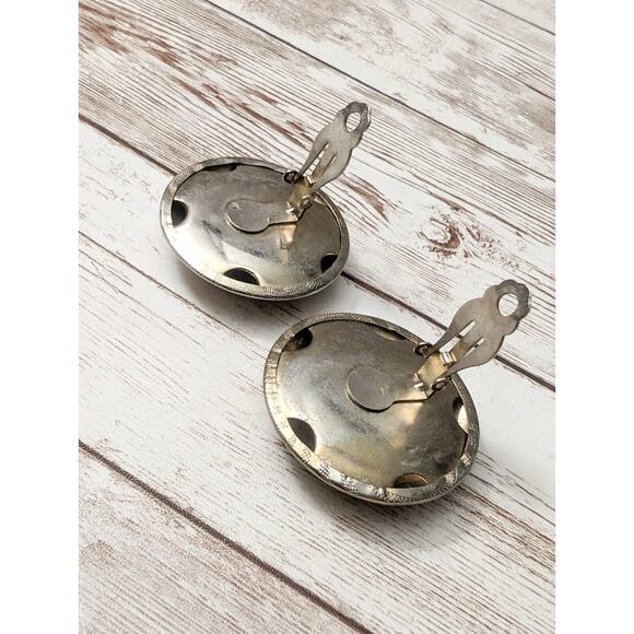 Vintage Clip On Earrings - Statement Striped 1 & 3/8" - Picture 6 of 8